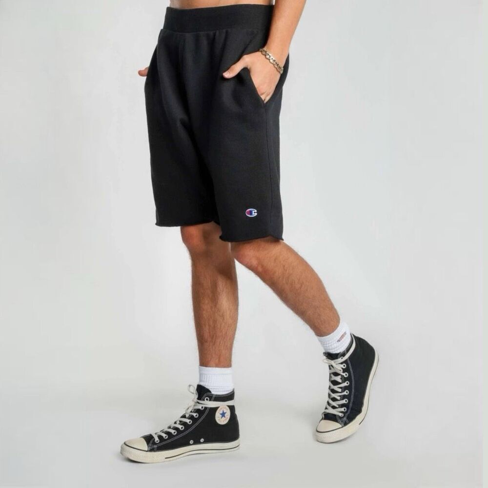 Champion Men's Black Reverse Weave Fleece Lined Cut Off Active Shorts Medium